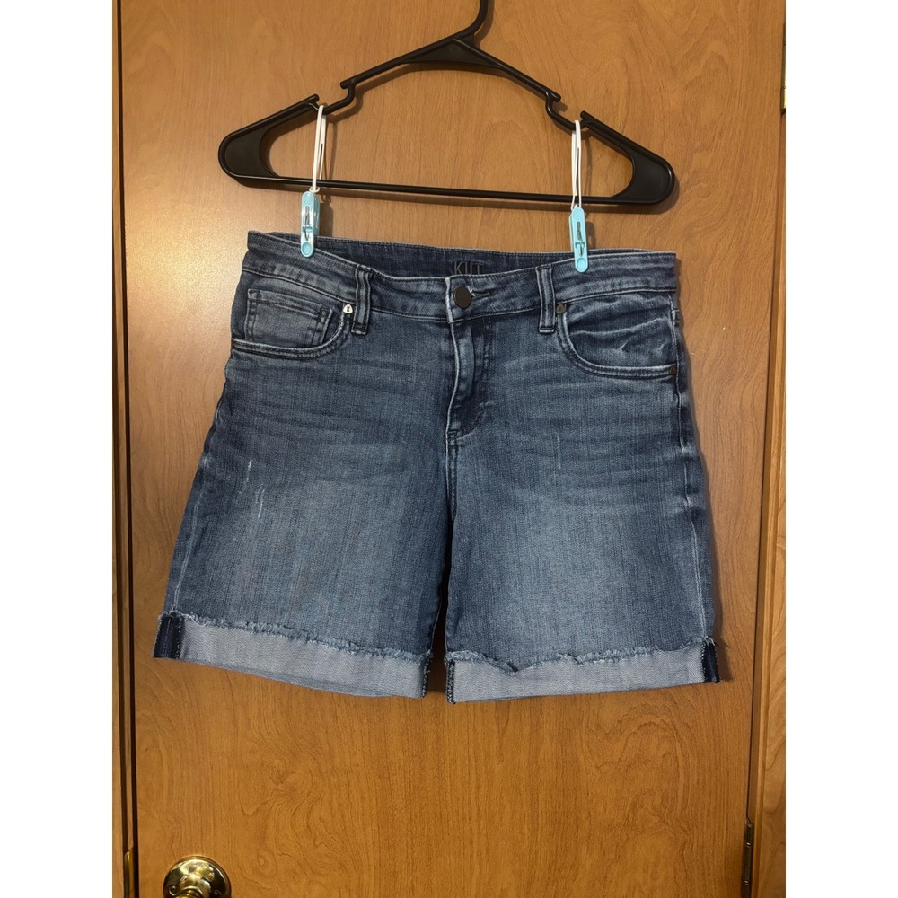 Kut from the Kloth Denim Shorts Blue Cuffed Raw Hem Size 6 Medium Wash